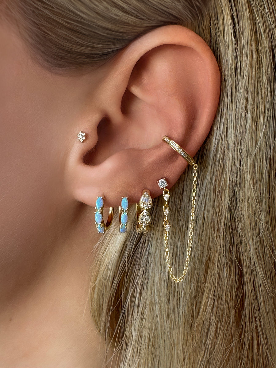 Vermeil Multi Way Wear Drop Dangle Chain Stud Earring with Reversible Cuff