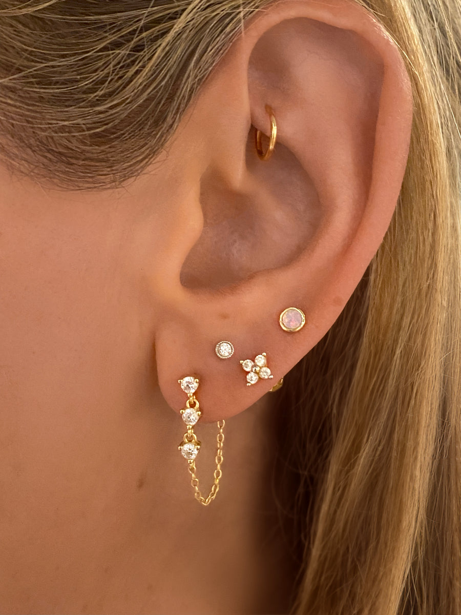 Sterling Silver CZ Dangle Chain Stud Earrings- Mini