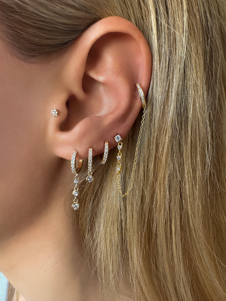 Vermeil Multi Way Wear Drop Dangle Chain Stud Earring with Reversible Cuff