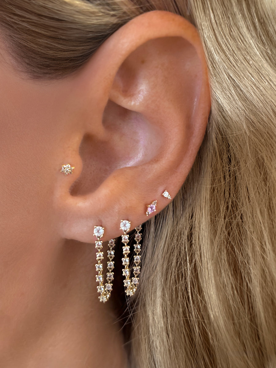 Fine Diamond & Pink Sapphire Mini Stud Earrings