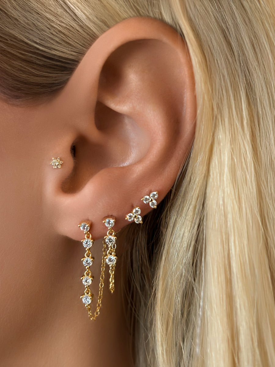 Sterling Silver CZ Dangle Chain Stud Earrings- Mini