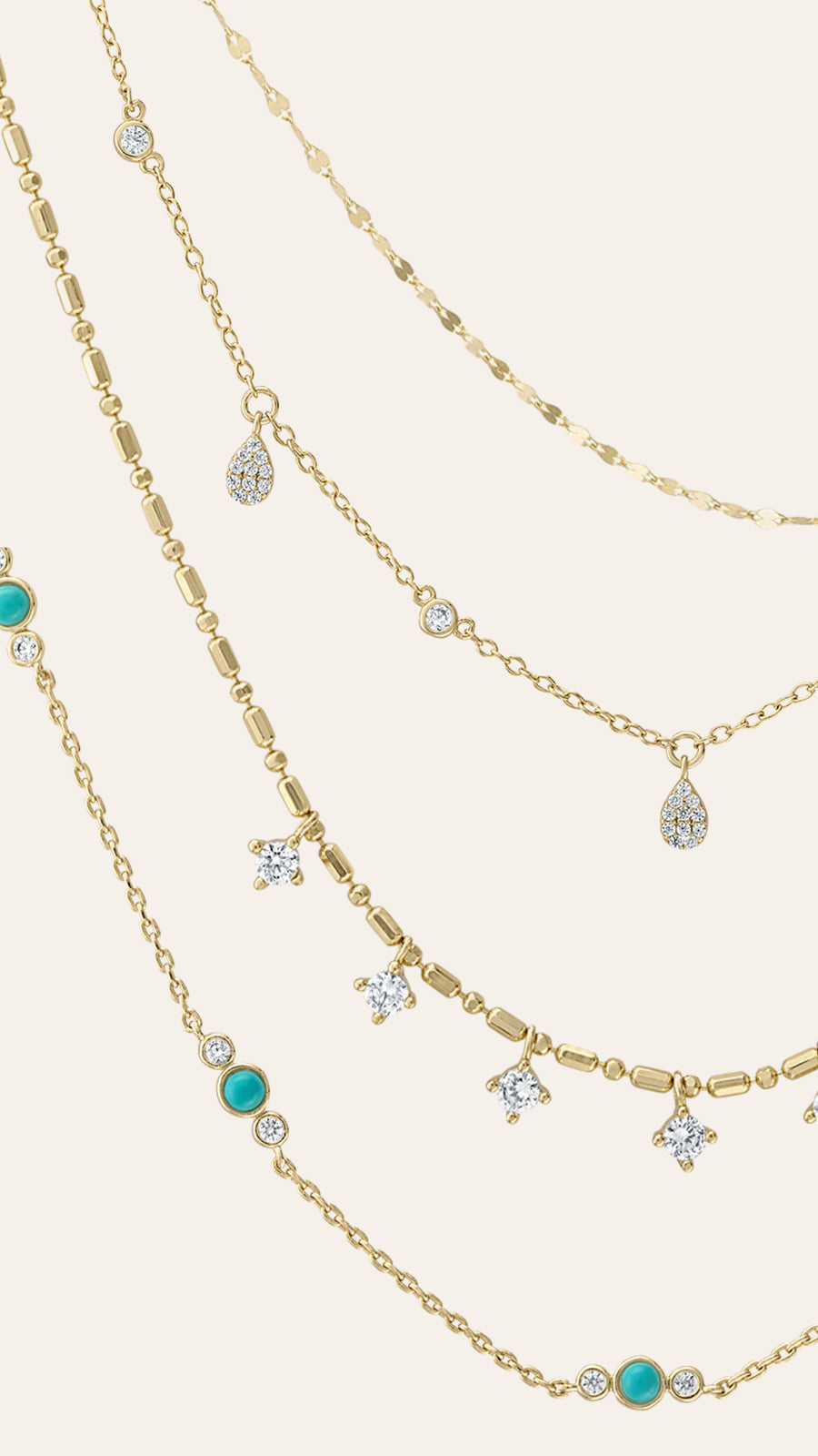 14k Gold Vermeil Layering Dangle CZ on Beaded  Chain