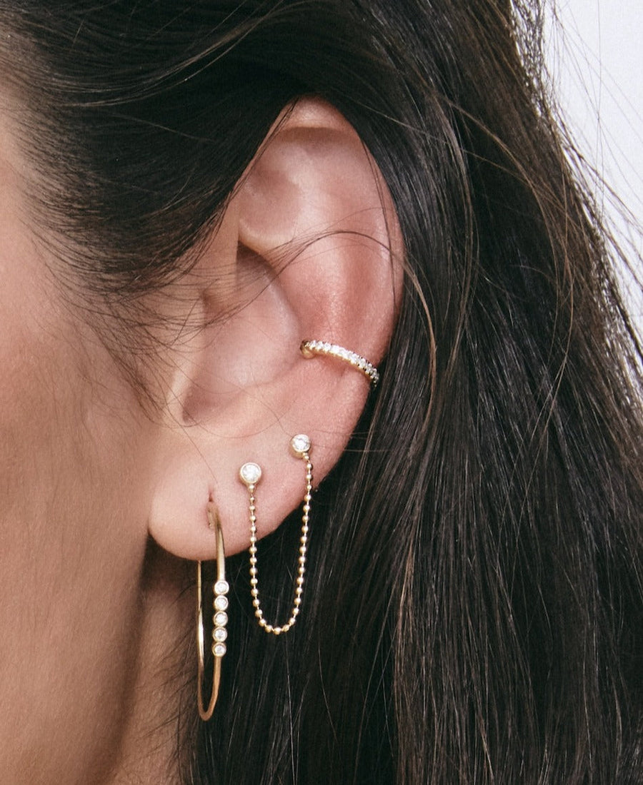 Fine Diamond Beaded Ball Chain Stud Earring