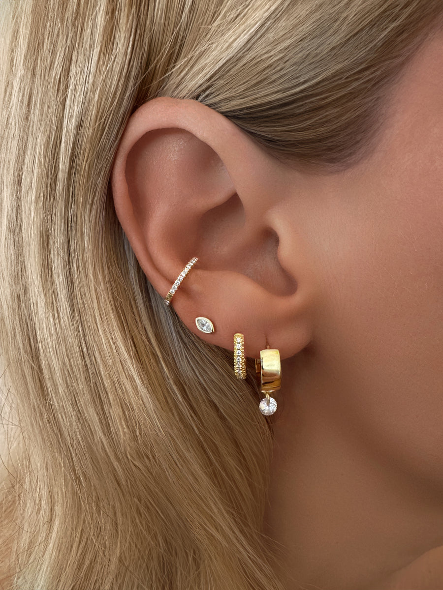 Vermeil Pierced Dangle CZ Diamond Wide Huggies