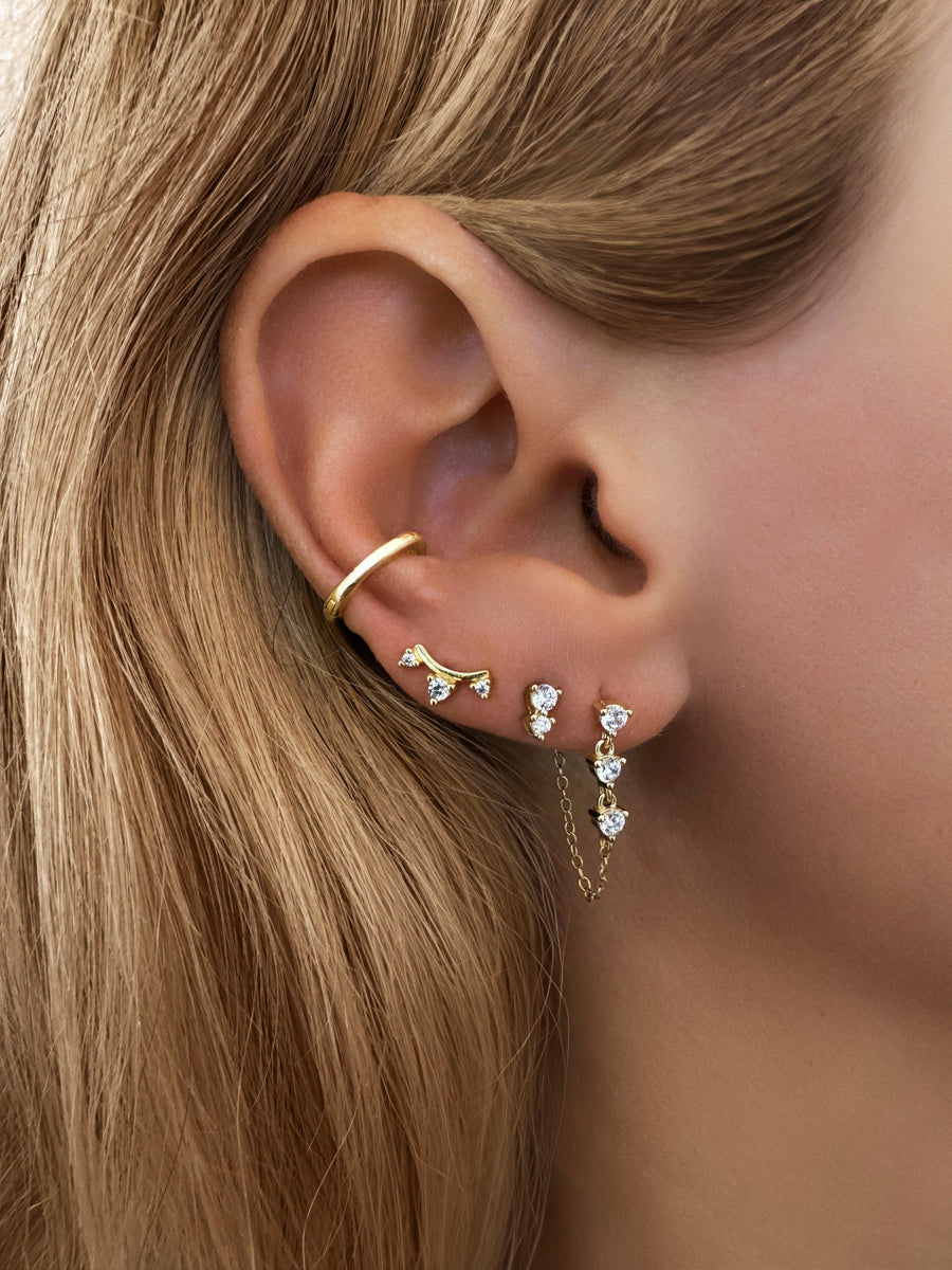 Sterling Silver CZ Dangle Chain Stud Earrings- Mini