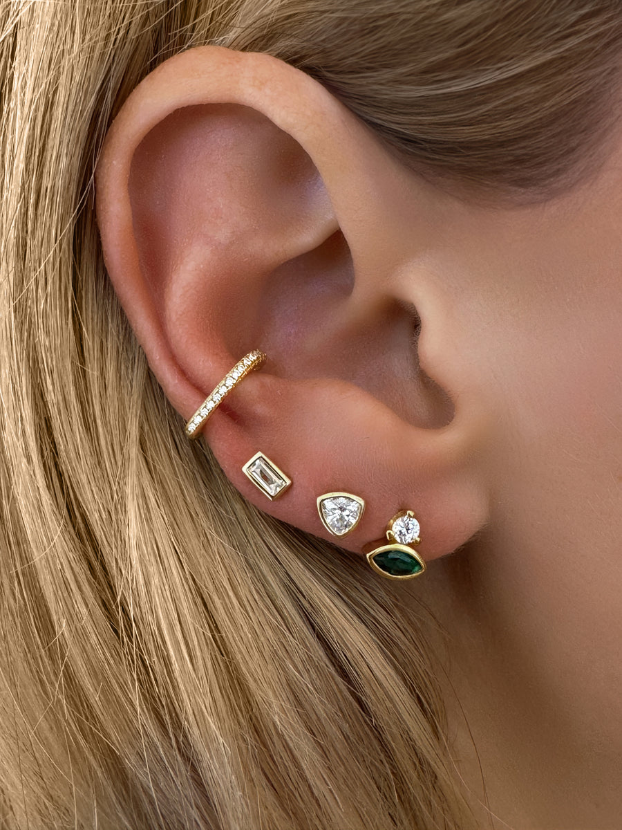 Vermeil Bezel Trillion Cut CZ Diamond Studs