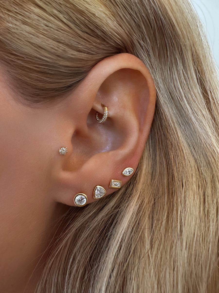 Vermeil Bezel Trillion Cut CZ Diamond Studs