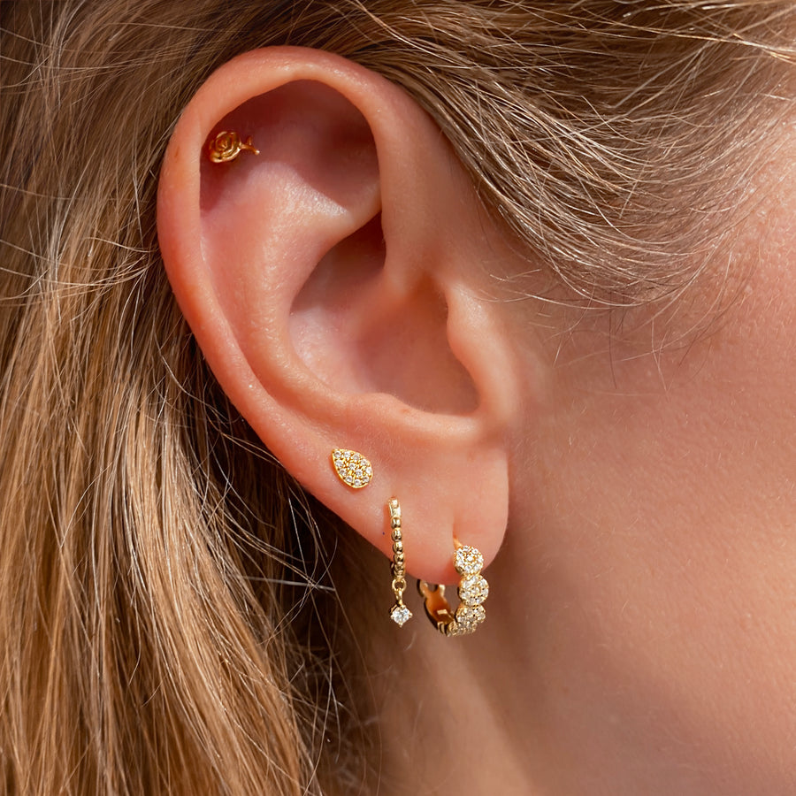 Vermeil Beaded Dangle Drop Huggie Earrings