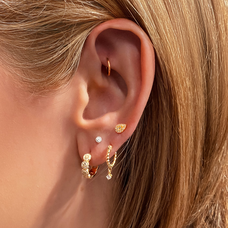Vermeil Beaded Dangle Drop Huggie Earrings