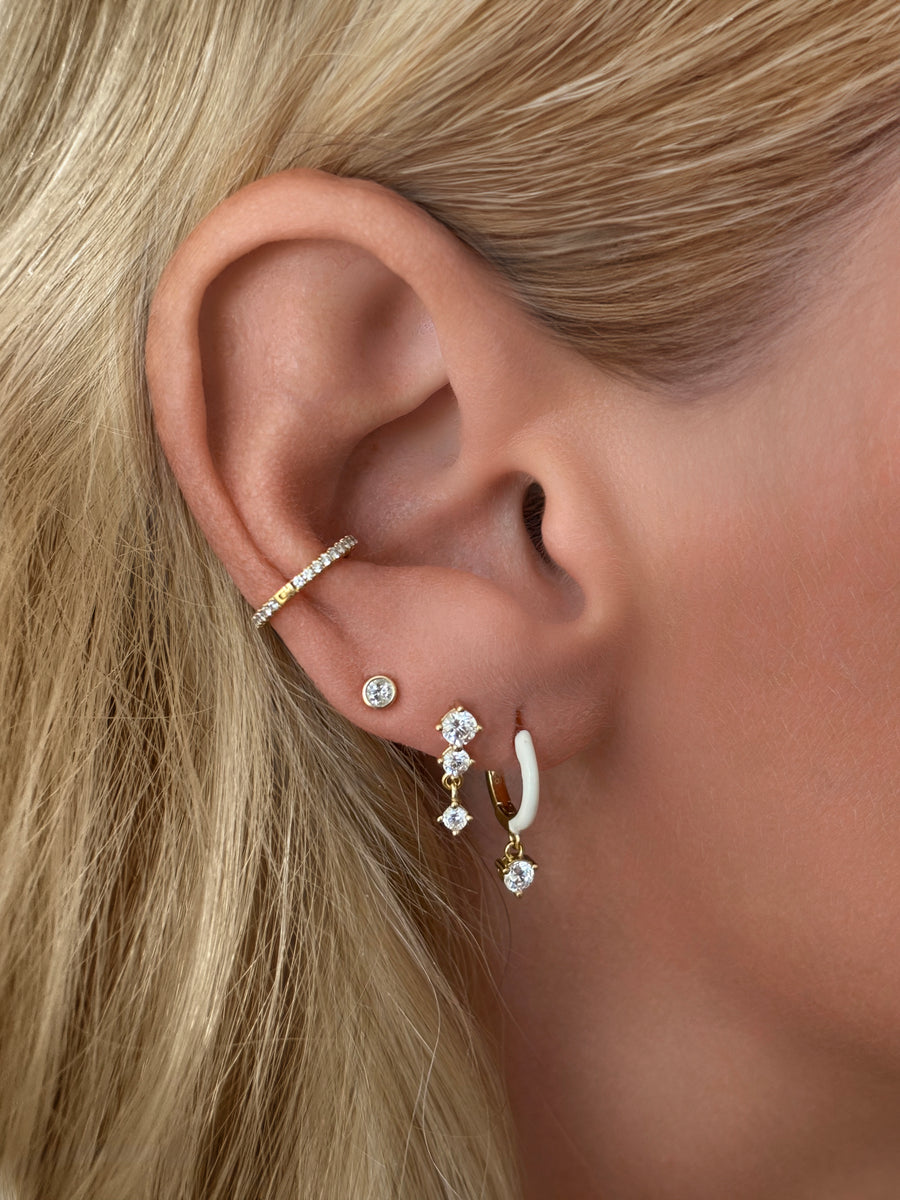 Vermeil Color Enamel Dangle Drop Huggie Earrings White