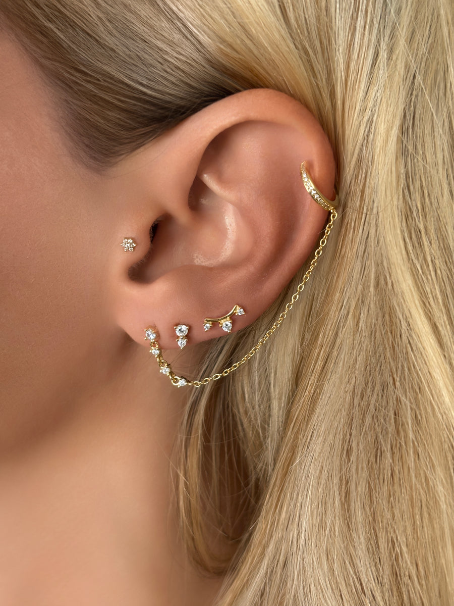 Vermeil Multi Way Wear Drop Dangle Chain Stud Earring with Reversible Cuff