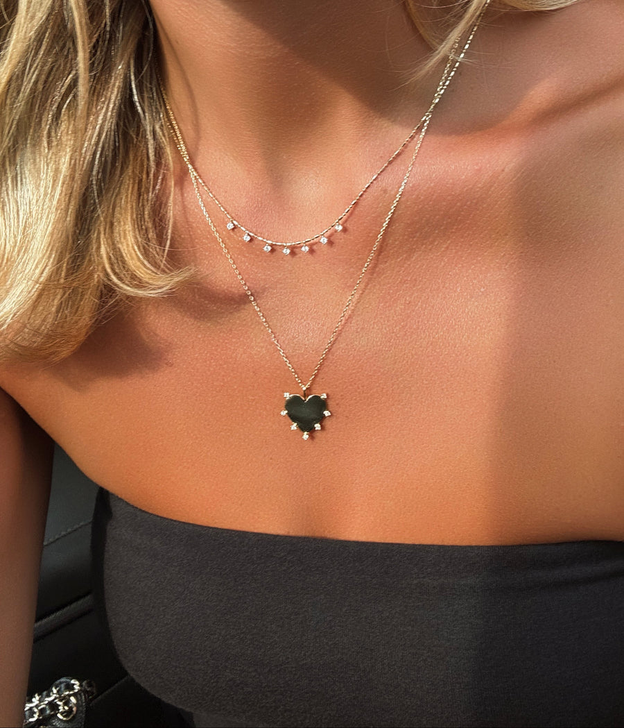 14k Gold Vermeil Layering Dangle CZ on Beaded  Chain