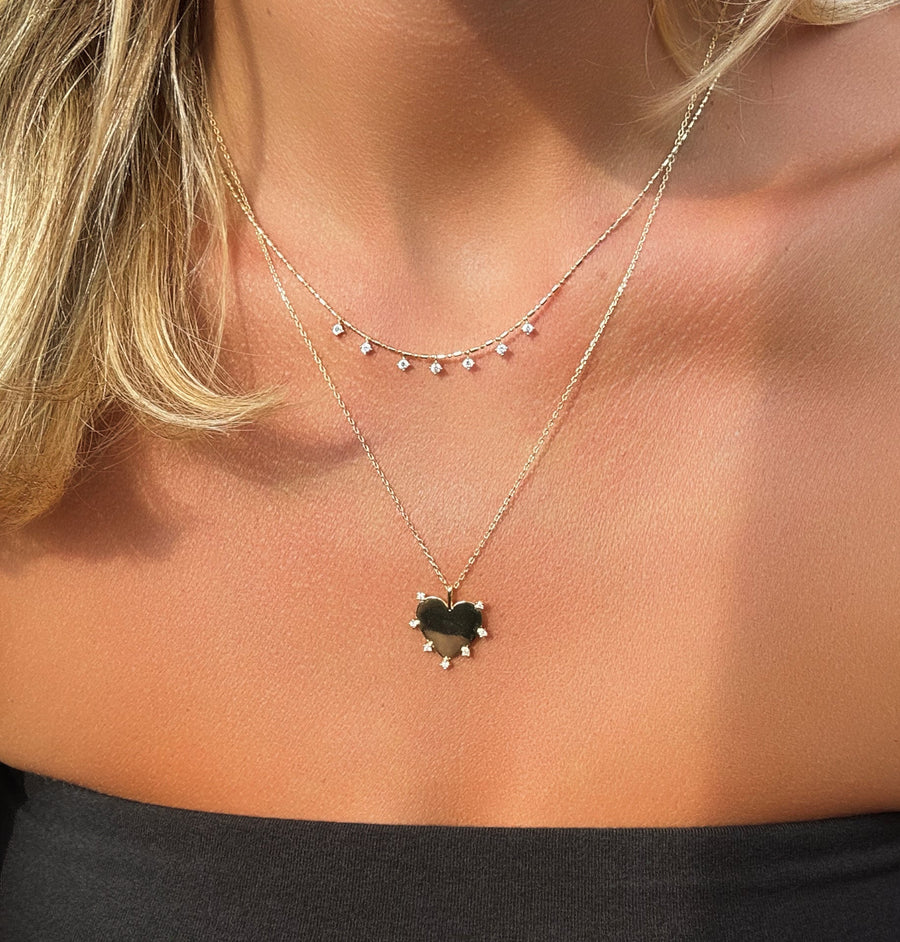 14k Gold Vermeil Layering Dangle CZ on Beaded  Chain