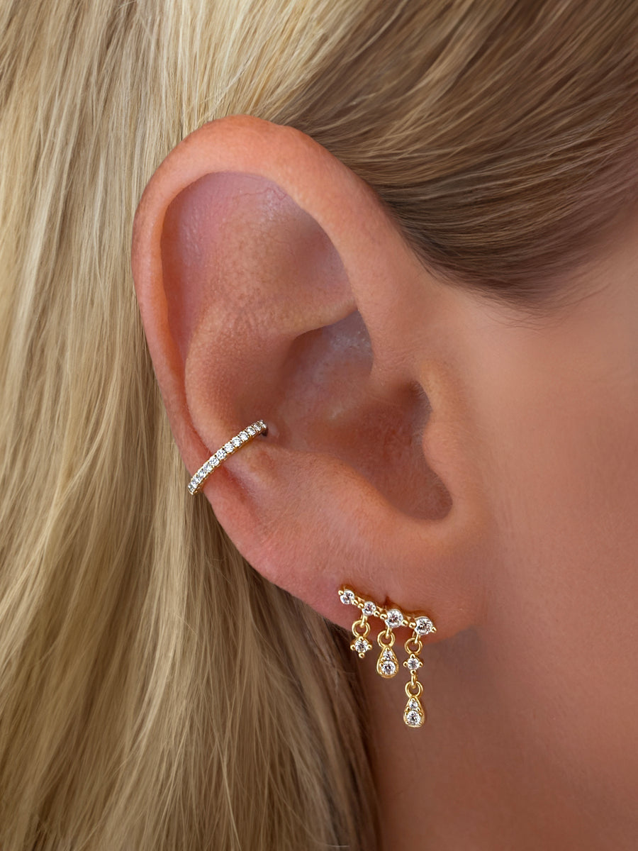 Sterling Silver Waterfall Dangle Drop Chain Stud Earrings