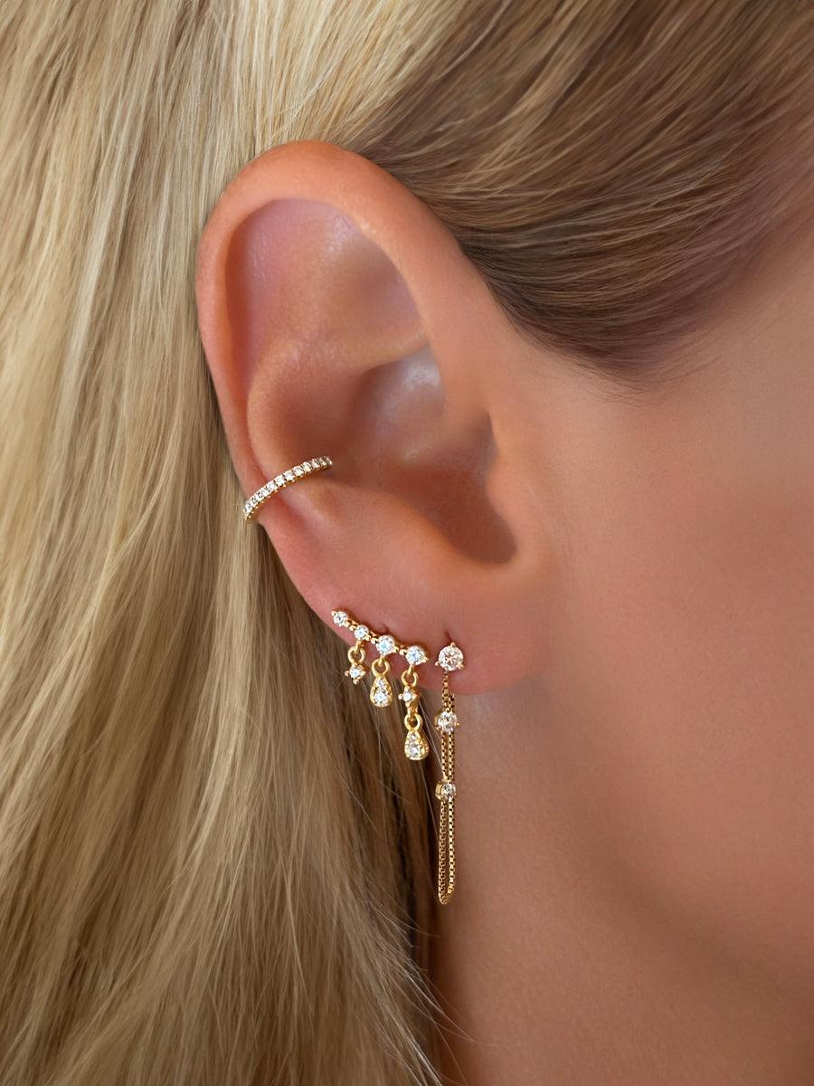 Sterling Silver Waterfall Dangle Drop Chain Stud Earrings