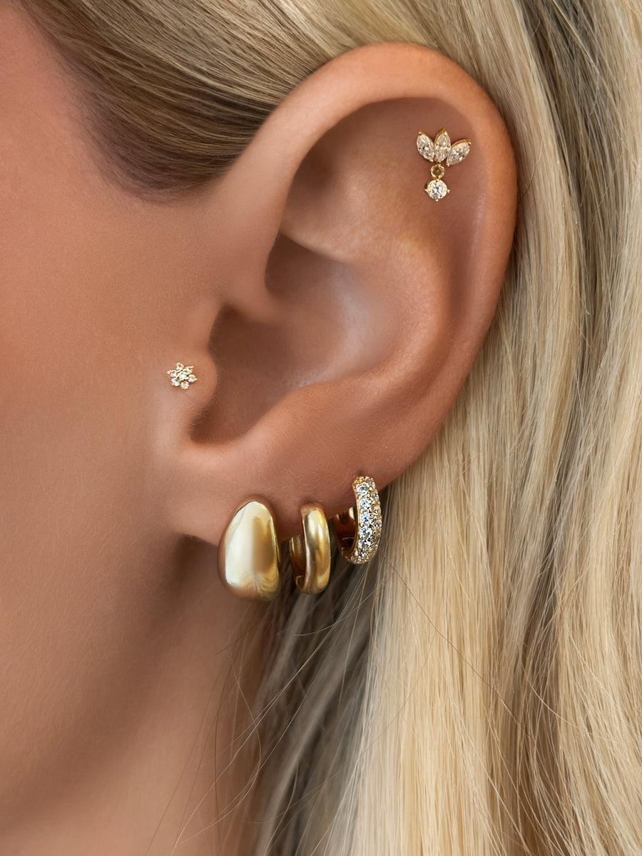 Vermeil Moissanite Lotus Dangle Stud Flat Back Earring