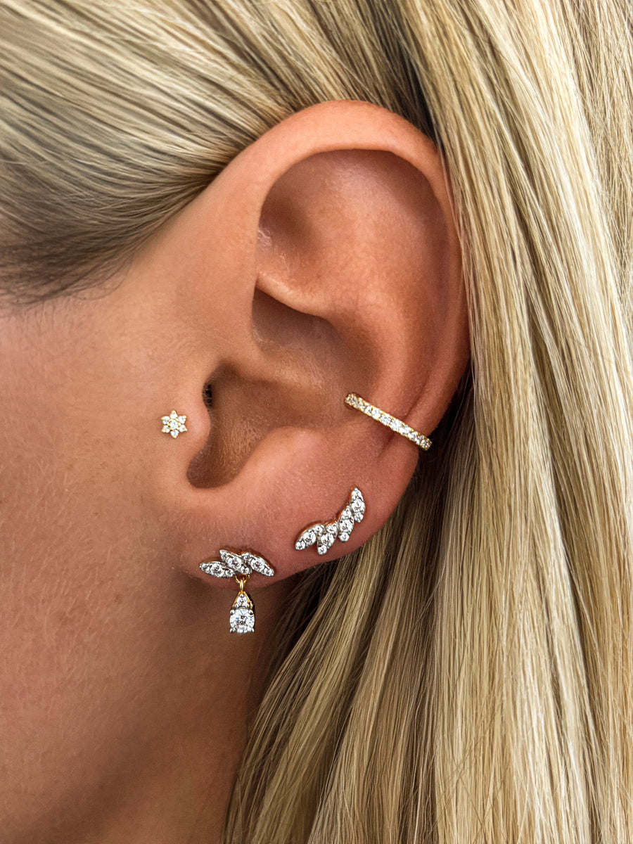 Vermeil Mixed Metal Encrusted Petal Ear Climber Studs