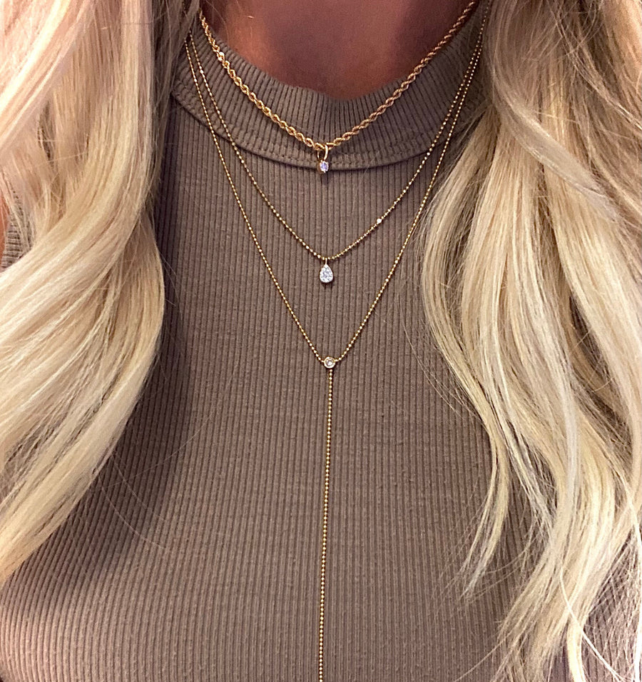 Fine Diamond Y Lariat Necklace on Beaded Chain