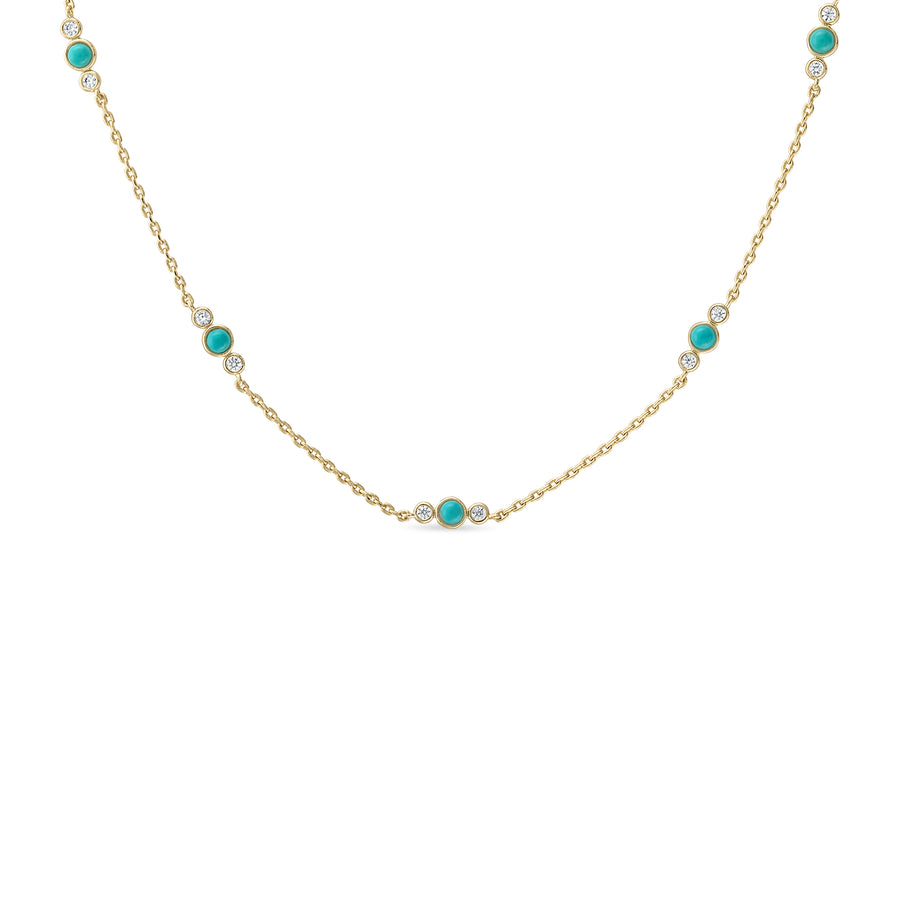 14k Gold Vermeil Turquoise & CZ Station Necklace