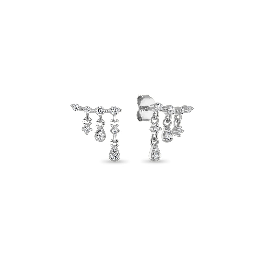 Sterling Silver Waterfall Dangle Drop Chain Stud Earrings