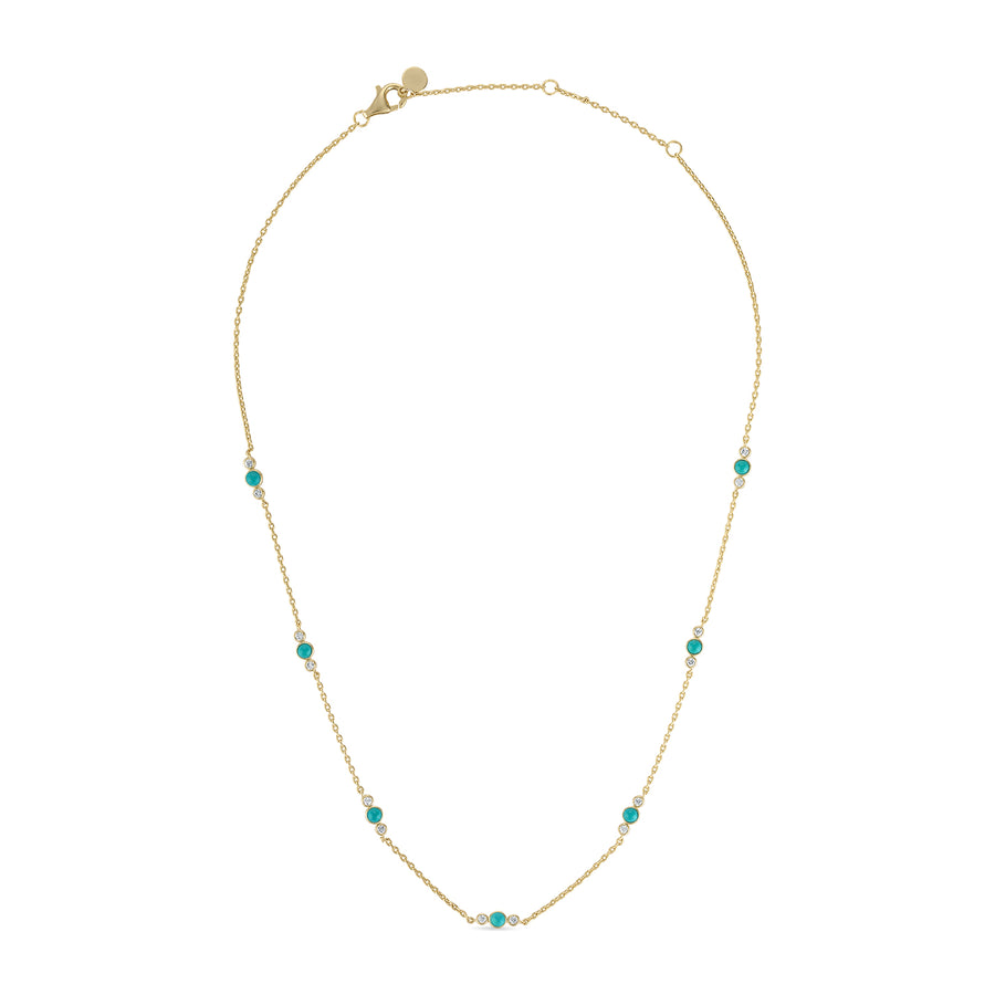 14k Gold Vermeil Turquoise & CZ Station Necklace