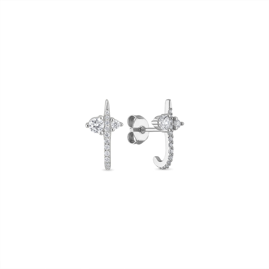 Sterling Silver Radiance Curve Pave' Diamond CZ Stud Earrings