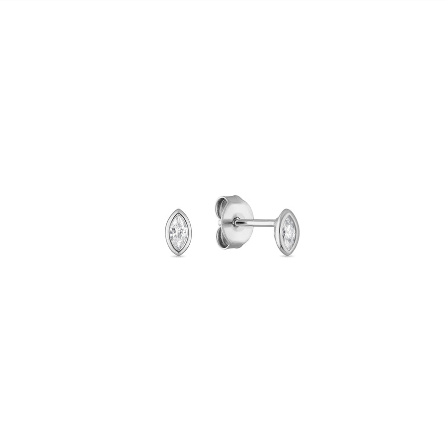 925 Sterling Silver Bezel Set CZ Diamond Marquise Studs
