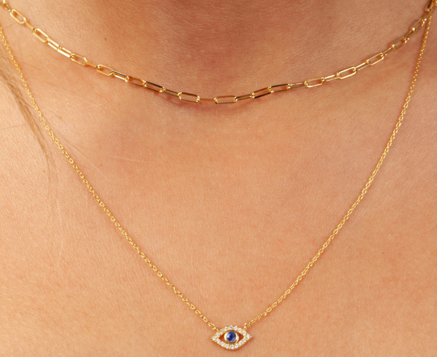 Fine Diamond & Sapphire Evil Eye Necklace
