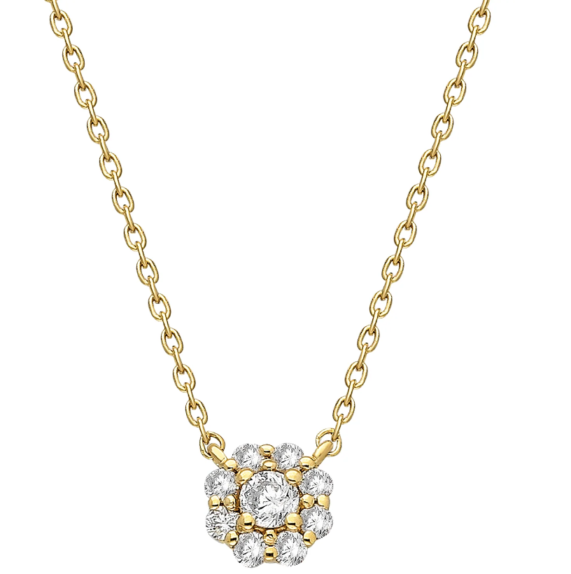 Fine Diamond Halo Flower Necklace