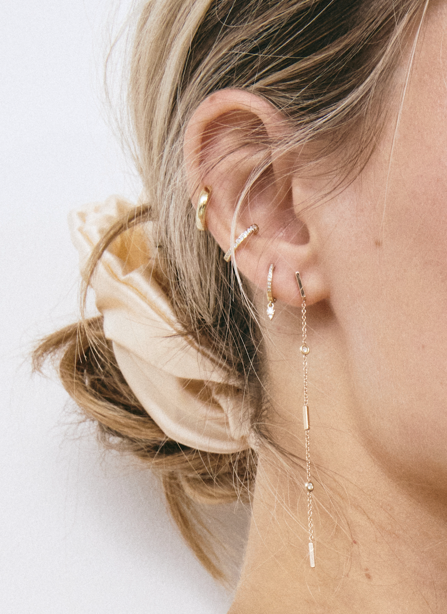 Fine Pave' Diamond Teardrop Dangle Huggie Earrings