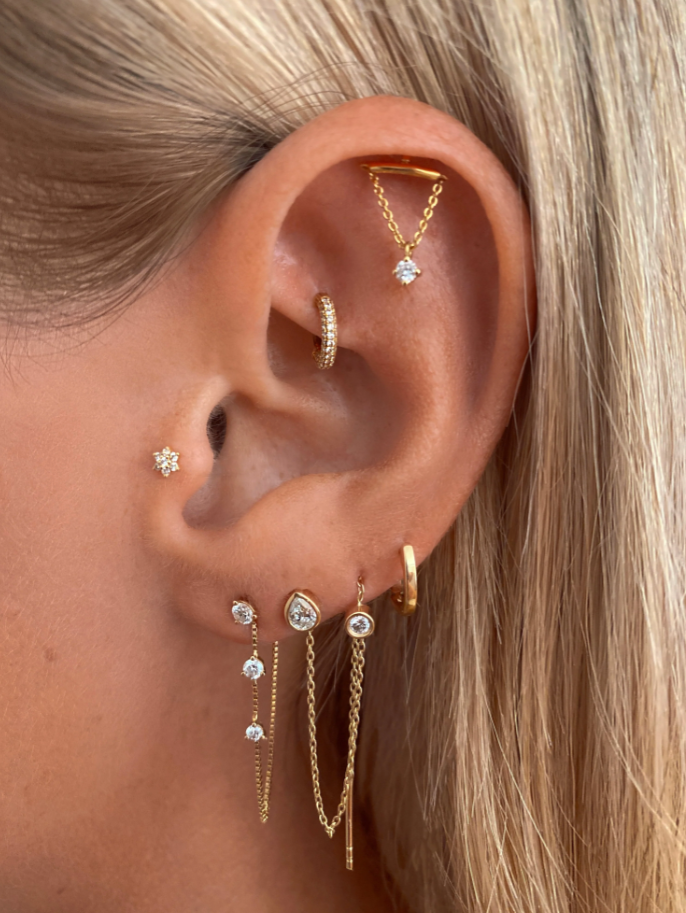 Fine Diamond Flower Tragus or Cartilage Flat Back Stud Earring