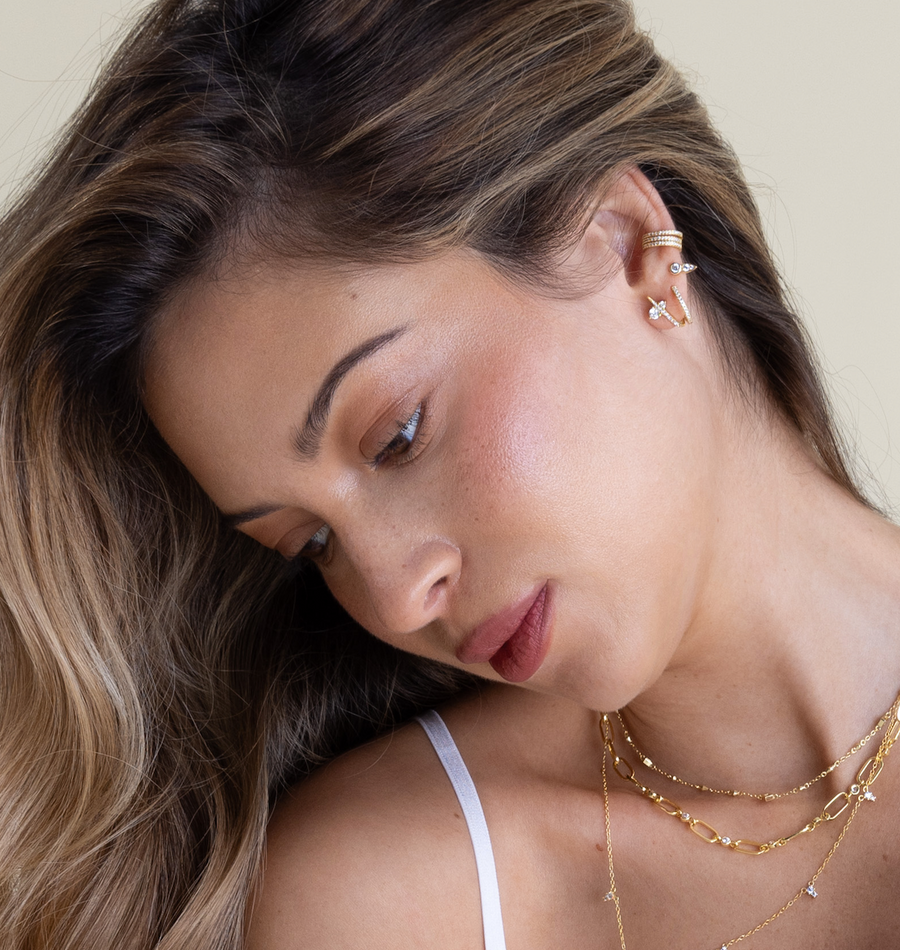 Sterling Silver Radiance Curve Pave' Diamond CZ Stud Earrings