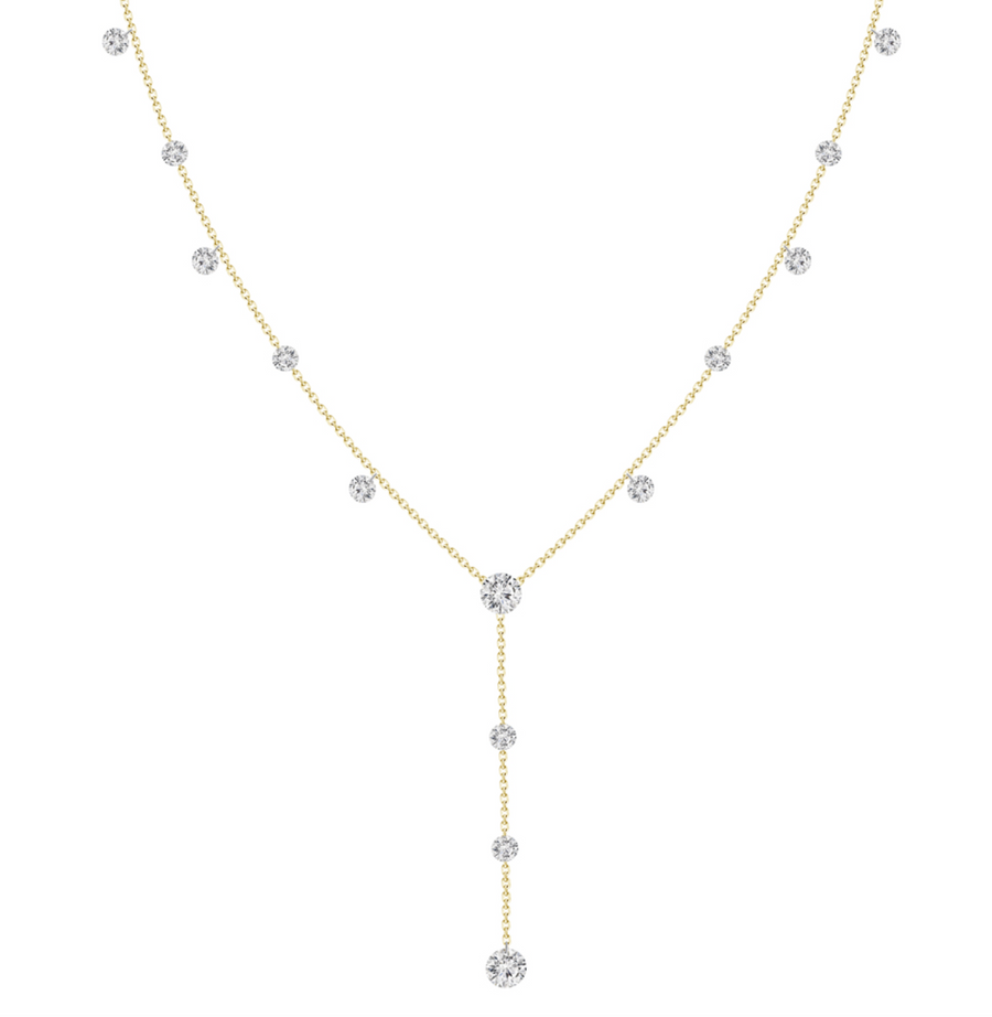 Fine Dainty Pierced Diamond Dangle Lariat Necklace
