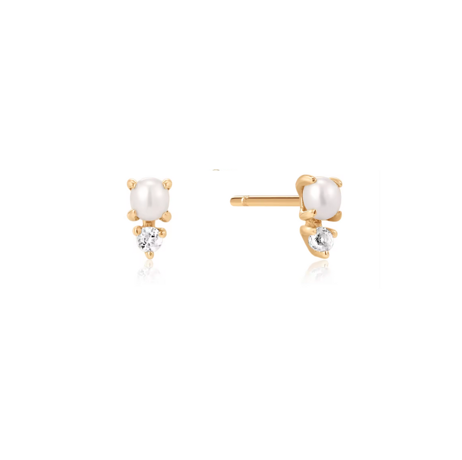 Fine Diamond & Pearl Mini Stud Earring