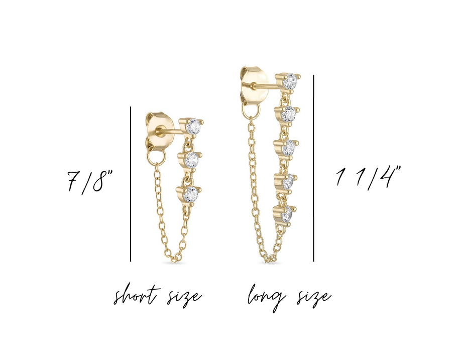 Sterling Silver CZ Dangle Chain Stud Earrings- Mini
