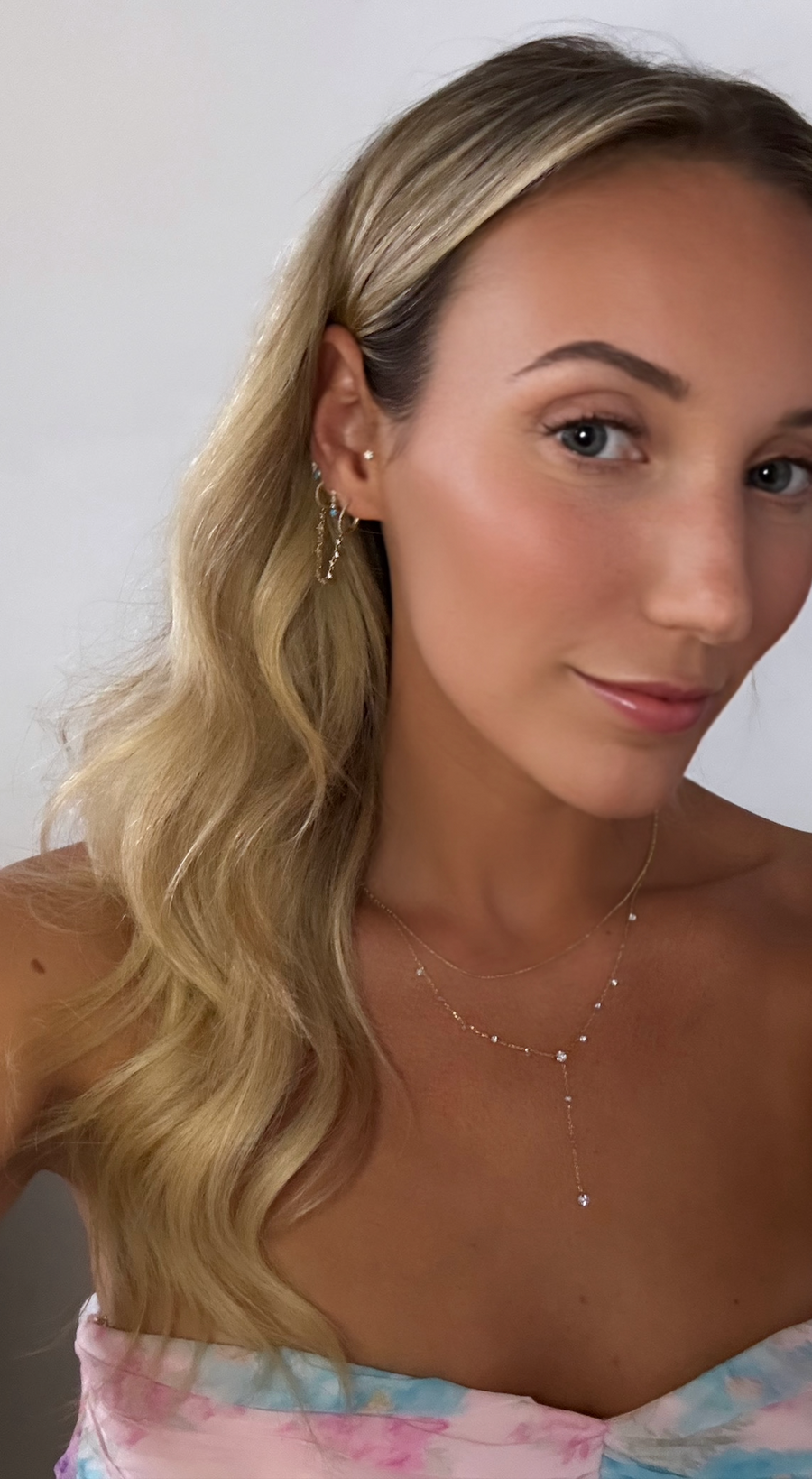 18k Gold Dainty Pierced Diamond Dangle Lariat Necklace