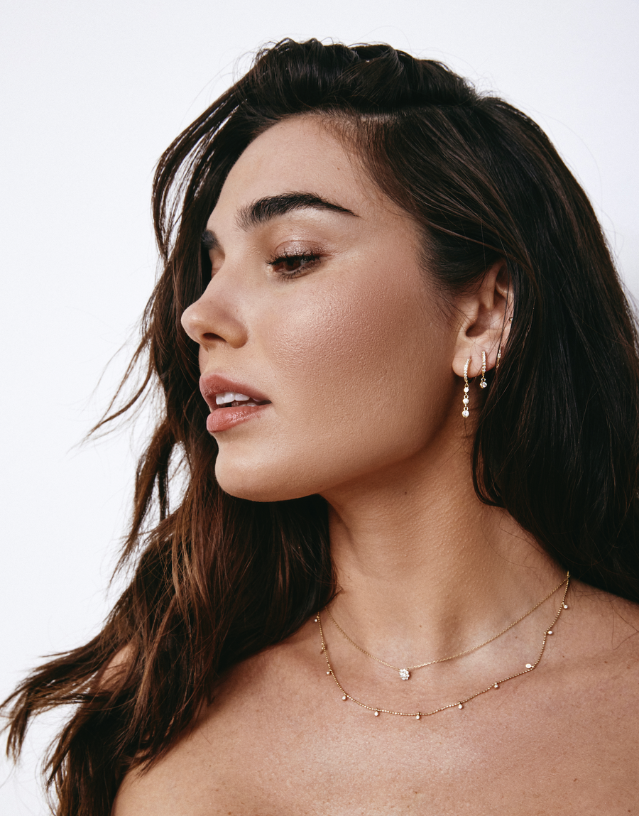 14k Vermeil Dangle Drop Bezel cz Huggie Earrings
