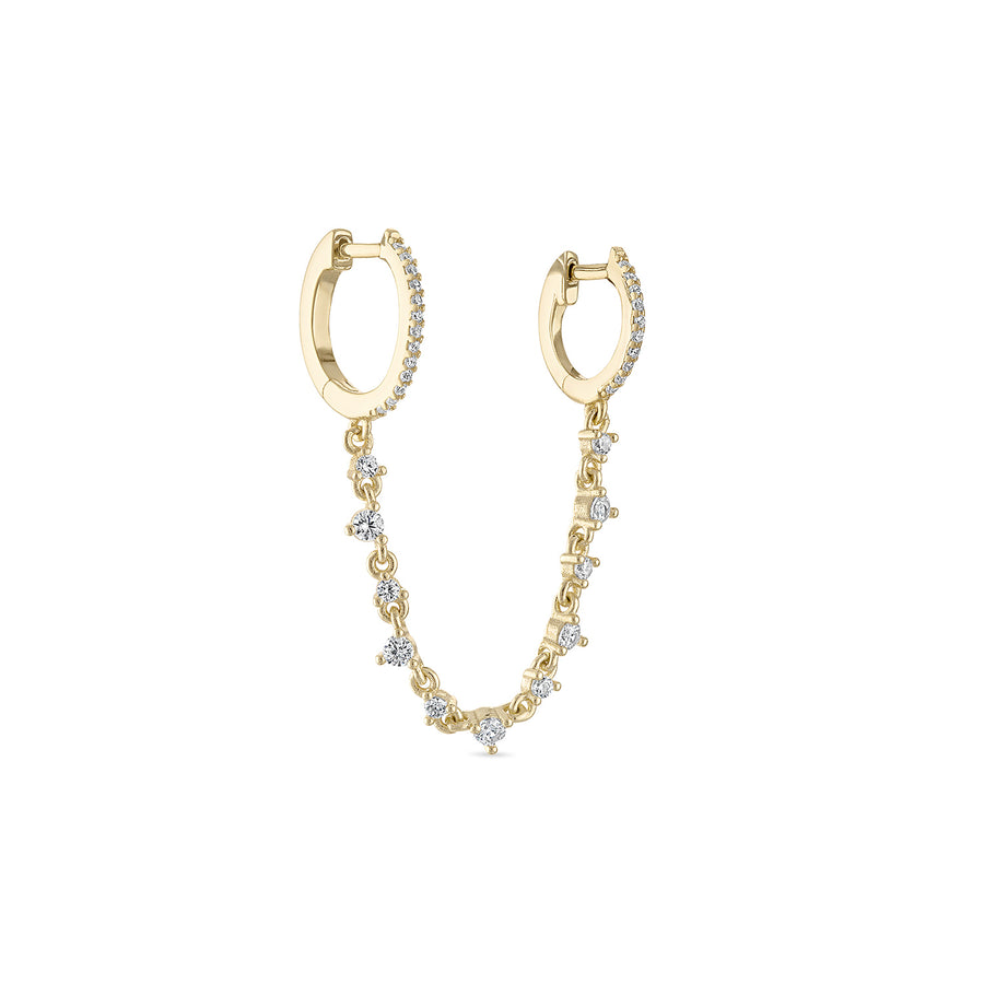 Vermeil CZ Diamond Double Huggie & Prong Set Chain Earring