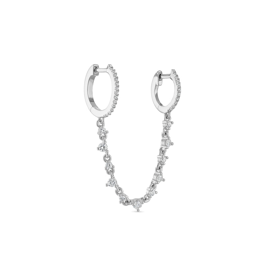 Vermeil CZ Diamond Double Huggie & Prong Set Chain Earring