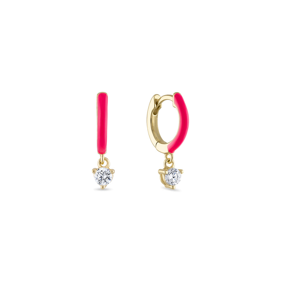 Vermeil Color Enamel Dangle Drop Huggie Earrings Pink