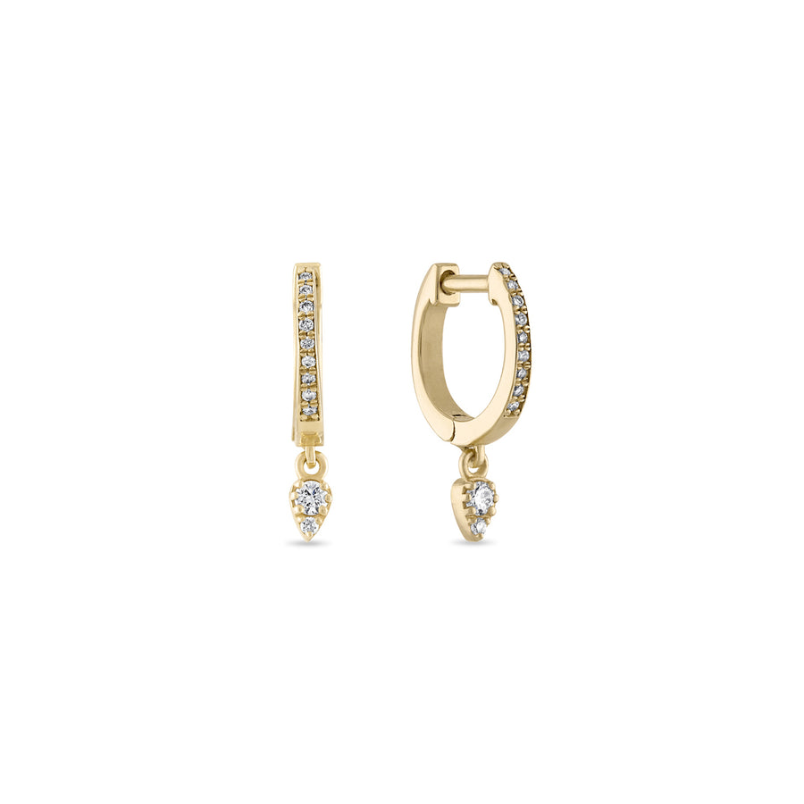 Fine Pave' Diamond Teardrop Dangle Huggie Earrings