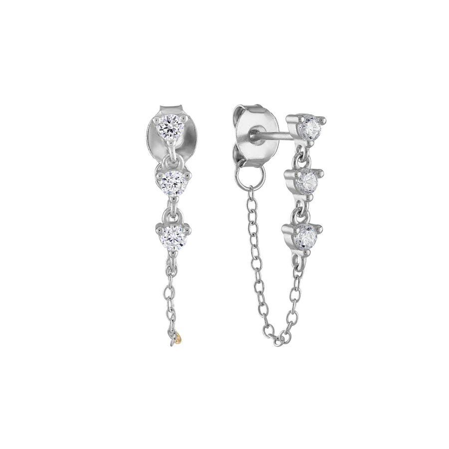 Sterling Silver CZ Dangle Chain Stud Earrings- Mini