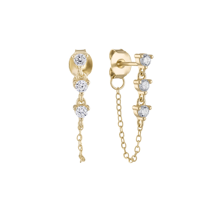 Sterling Silver CZ Dangle Chain Stud Earrings- Mini