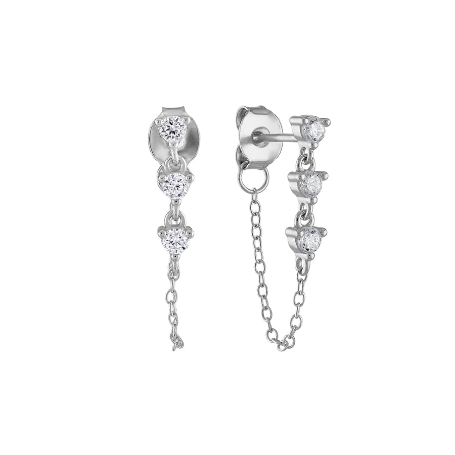 14k Vermeil CZ Dangle Chain Stud Earrings- Mini