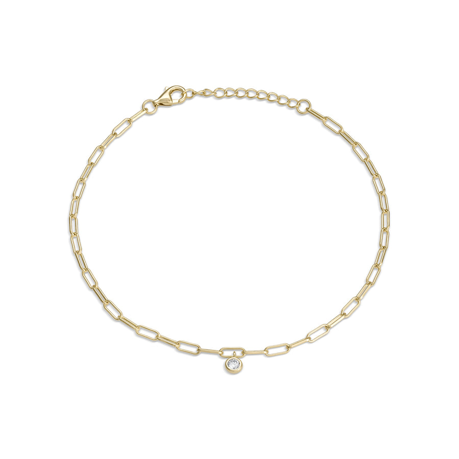 Vermeil Solitaire Bezel Dangle CZ Diamond Paperclip Link Anklet