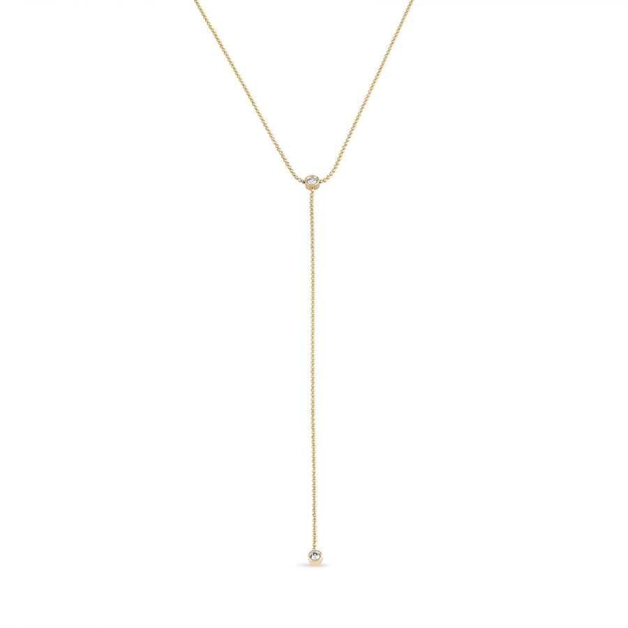 Fine Diamond Y Lariat Necklace on Beaded Chain